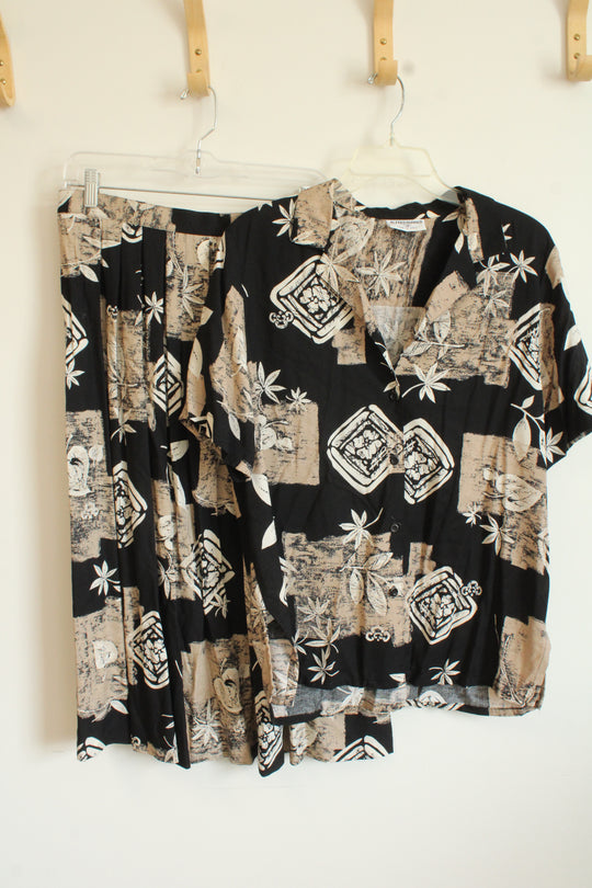 Alfred Dunner Black Tan Tropical Print Skirt Set | 14