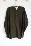 Eddie Bauer Olive Green Striped Henley Cotton Shirt | L