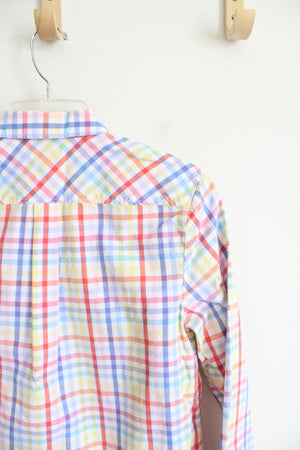 Talbots Multi-Colored White Plaid Button Down Top | S Petite