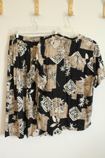 Alfred Dunner Black Tan Tropical Print Skirt Set | 14