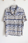 Alfred Dunner Blue Patterned Vintage Button Down Top | 18