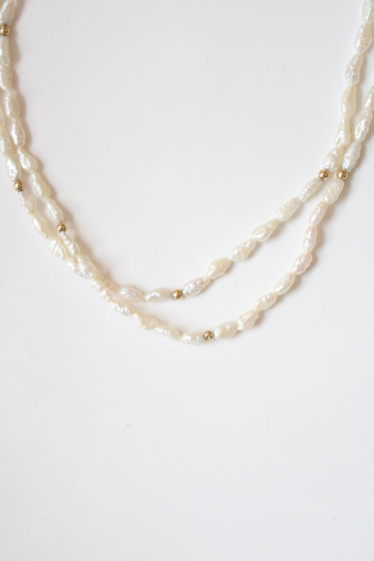 Genuine White Baroque Rice Pearl Necklace