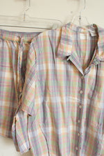 Elisabeth By Liz Claiborne Pastel Plaid Cotton Shirt & Shorts Set | 16