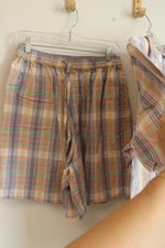 Elisabeth By Liz Claiborne Pastel Plaid Cotton Shirt & Shorts Set | 16