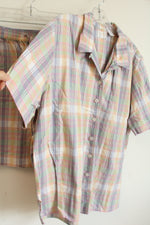 Elisabeth By Liz Claiborne Pastel Plaid Cotton Shirt & Shorts Set | 16