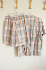 Elisabeth By Liz Claiborne Pastel Plaid Cotton Shirt & Shorts Set | 16