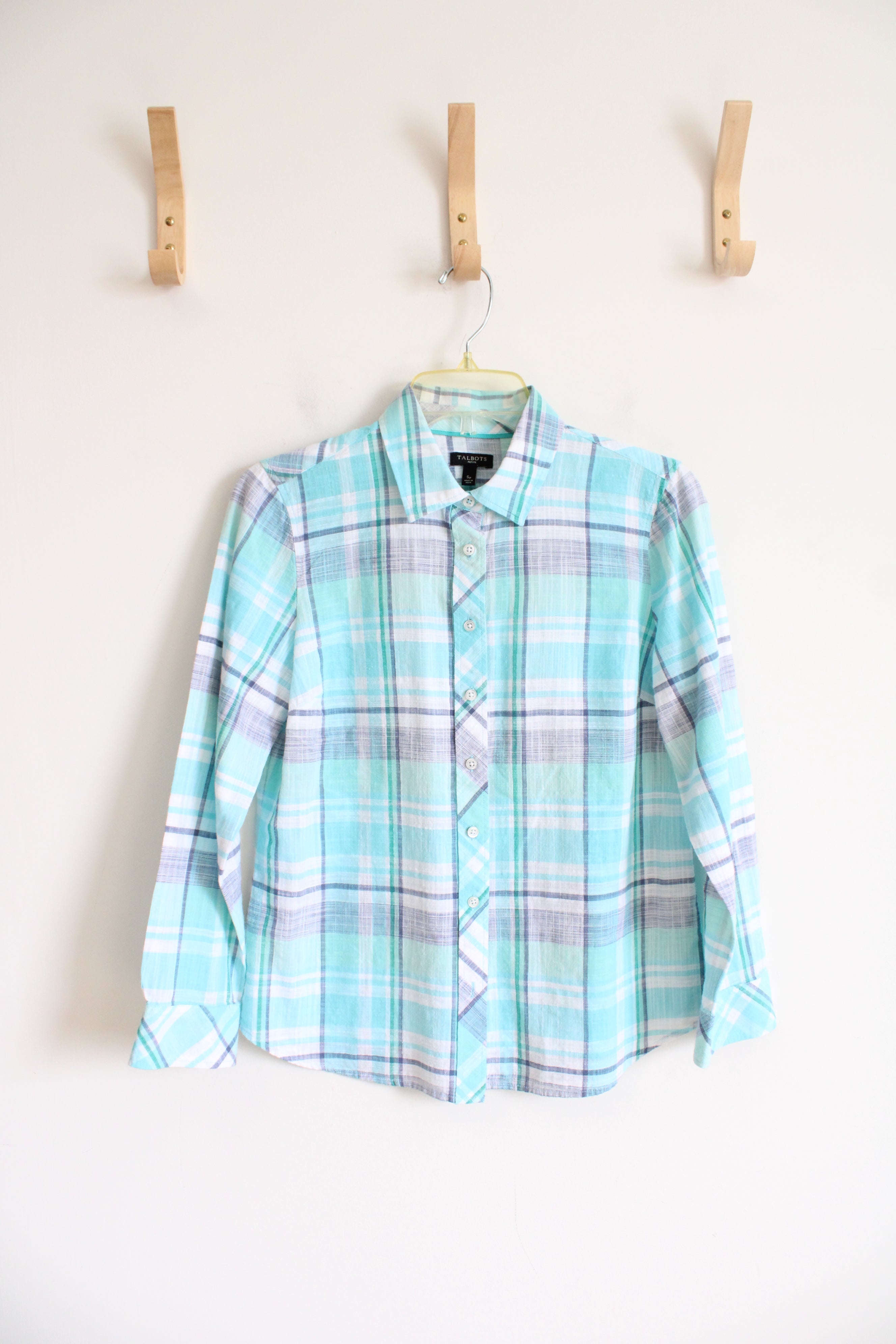 Talbots Blue Plaid Button Down Top | S Petite