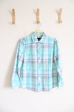 Talbots Blue Plaid Button Down Top | S Petite