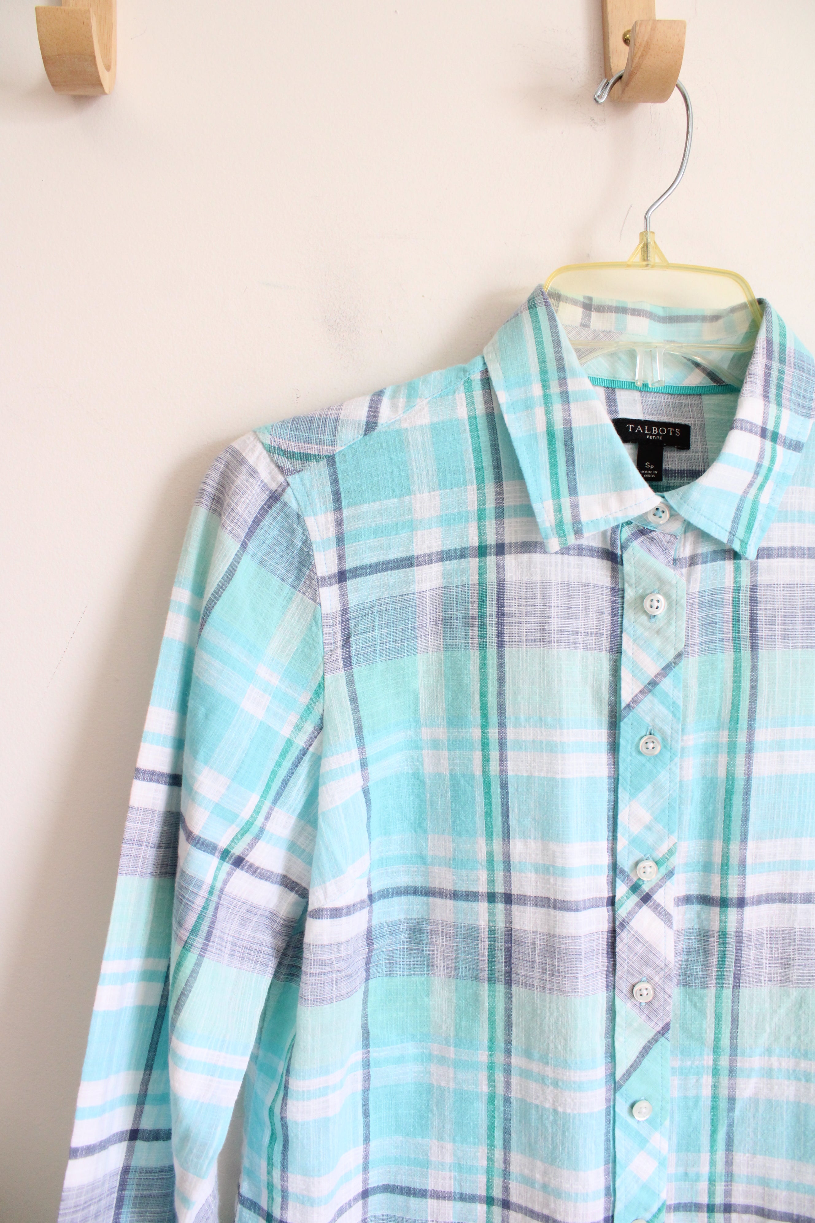 Talbots Blue Plaid Button Down Top | S Petite