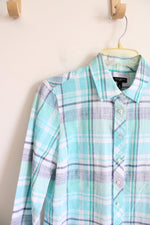 Talbots Blue Plaid Button Down Top | S Petite
