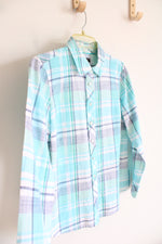 Talbots Blue Plaid Button Down Top | S Petite