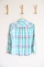 Talbots Blue Plaid Button Down Top | S Petite