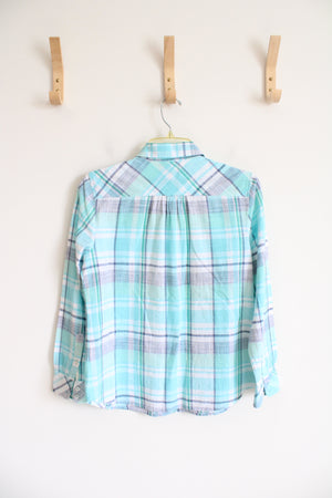 Talbots Blue Plaid Button Down Top | S Petite