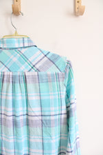 Talbots Blue Plaid Button Down Top | S Petite