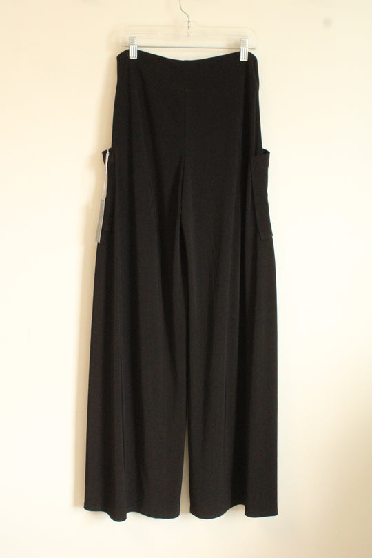 NEW Last Tango Black Wide Leg Pleated Pockets Stretch Pants | L