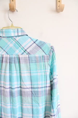 Talbots Blue Plaid Button Down Top | S Petite