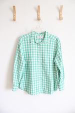 LOFT Light Green & White Plaid Button Down Shirt | XL Petite