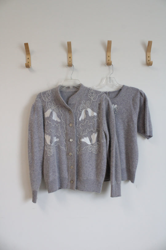 Gray Soft 2-Piece Top and Cardigan | M