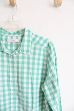 LOFT Light Green & White Plaid Button Down Shirt | XL Petite