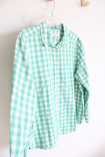 LOFT Light Green & White Plaid Button Down Shirt | XL Petite