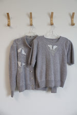 Gray Soft 2-Piece Top and Cardigan | M