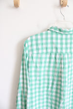 LOFT Light Green & White Plaid Button Down Shirt | XL Petite