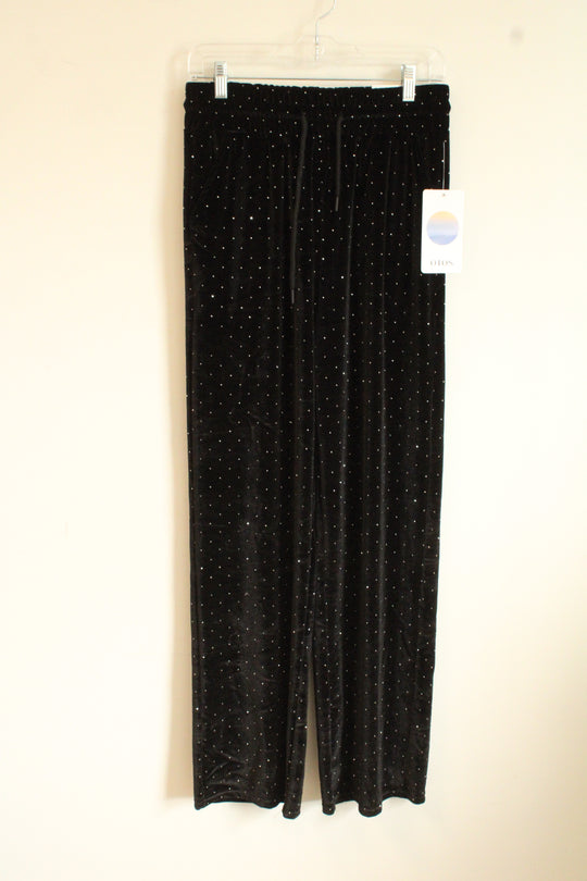 NEW OTOS Black Velvet with Rhinestones Lounge Pants | L
