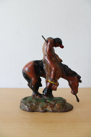 Vintage Painted Cast Iron End Of The Trail Bookend