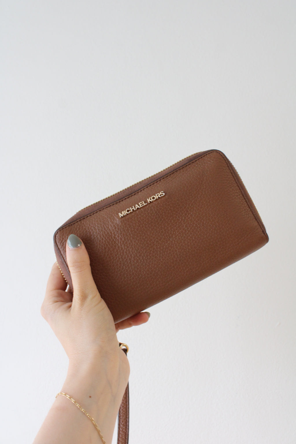 Michael Kors Brown Pebble Leather Wristlet Wallet
