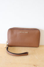 Michael Kors Brown Pebble Leather Wristlet Wallet