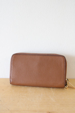 Michael Kors Brown Pebble Leather Wristlet Wallet