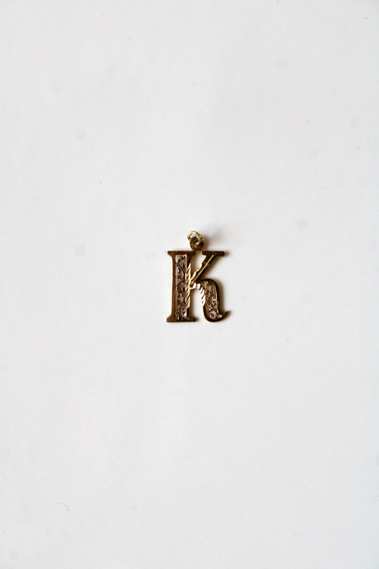 14K "K" Initial Two-Tone Necklace Pendant