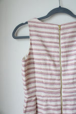 NEW LOFT Cream & Pink Striped Metallic Sheath Dress | 0 Petite