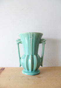 McCoy Teal Double Handled Pottery Vase