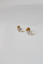 14K Yellow Gold Crystal Oval Stud Earrings