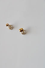 14K Yellow Gold Crystal Oval Stud Earrings