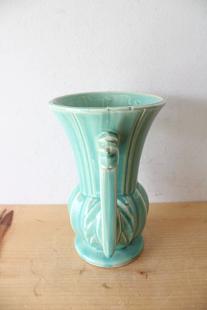 McCoy Teal Double Handled Pottery Vase