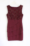 Connected Apparel Maroon Lace Sequined Dress | 8 Petite