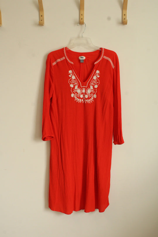 Old Navy Orange Embroidered 3Q Sleeve Dress | L