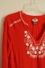 Old Navy Orange Embroidered 3Q Sleeve Dress | L