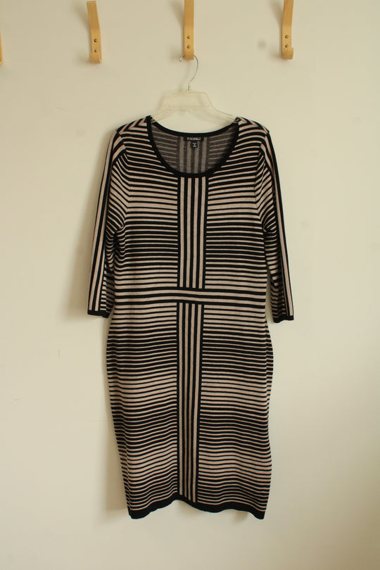 Roz & Ali Gray and Black 3Q Sleeve Sweater Dress | XL