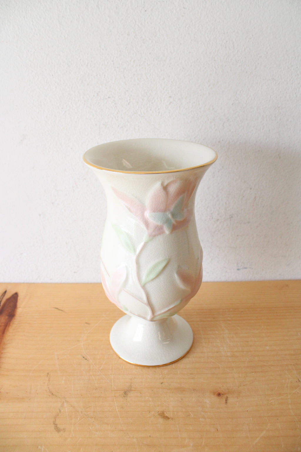 Lenox Gold Club Pink Flower & Butterfly Cream Vase
