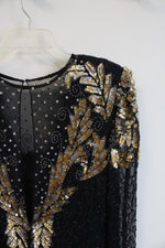Laurence Kazar Vintage Black Gold & Silver Beaded Sequined Silk Dress | M