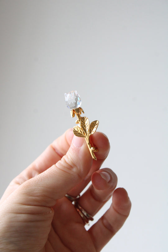 Swarovski Crystal Rose Branch Gold Plated Pin