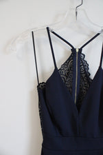 Windsor Navy Lace Open Back Fit & Flare High/Low Dress | XS