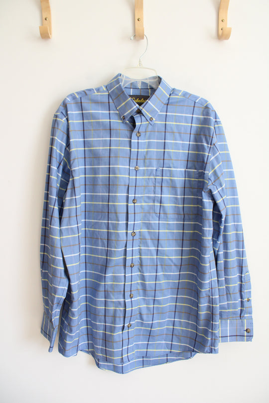 Cabela's Blue Yellow & Brown Plaid Button Down Shirt | L Tall
