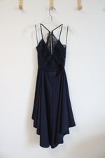 Windsor Navy Lace Open Back Fit & Flare High/Low Dress | XS