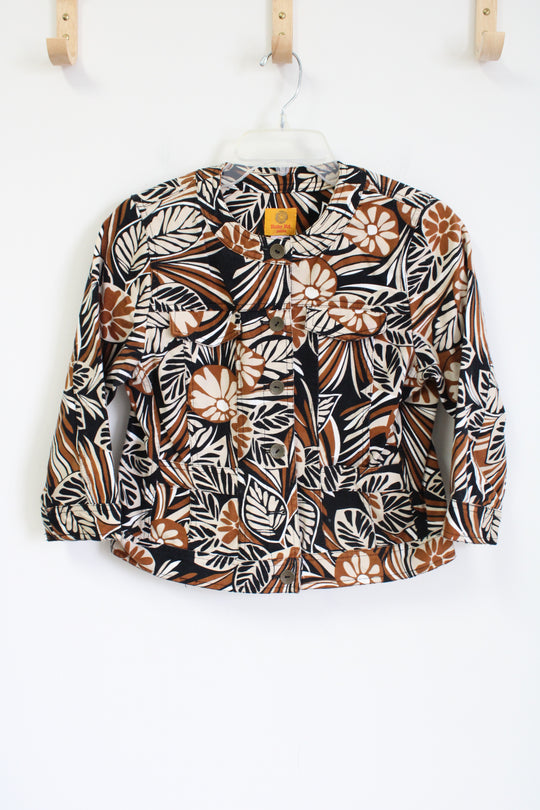 Ruby Rd. Black Brown Floral Denim Jacket | 6 Petite