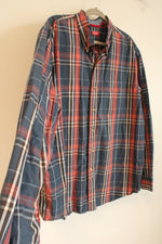 Izod Navy Blue & Red Plaid Button Down Cotton Shirt | XL