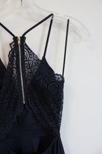 Windsor Navy Lace Open Back Fit & Flare High/Low Dress | XS
